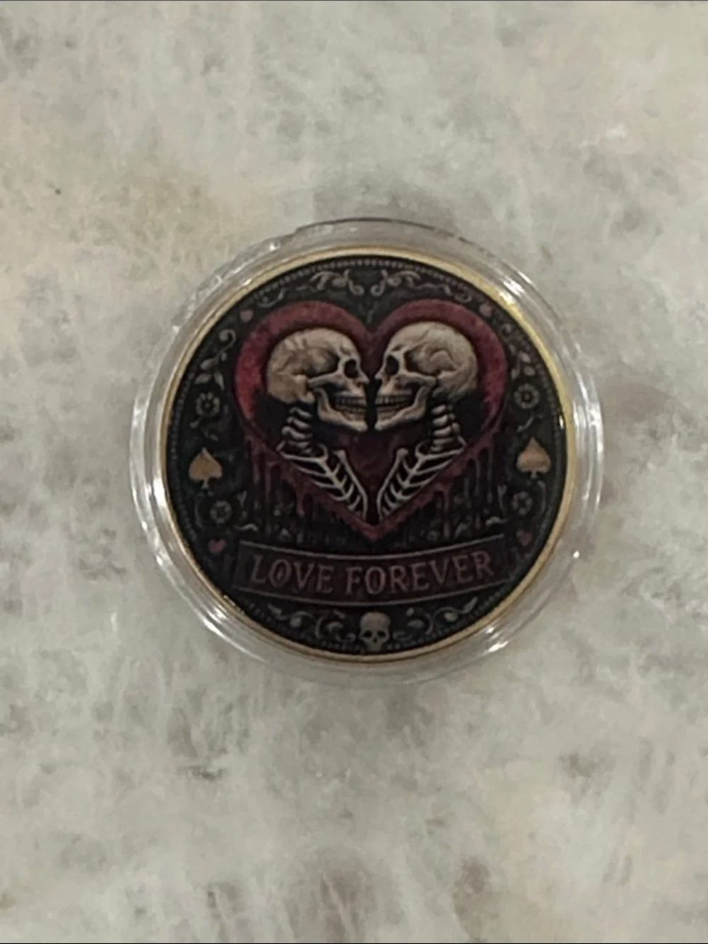 Love Forever Skeleton Heart Decorative Coin - Black and Red